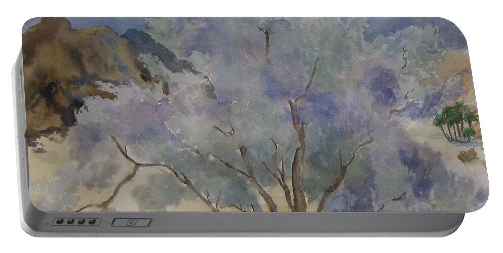 Smoketree Portable Battery Charger featuring the painting Smoketree in Bloom by Maria Hunt