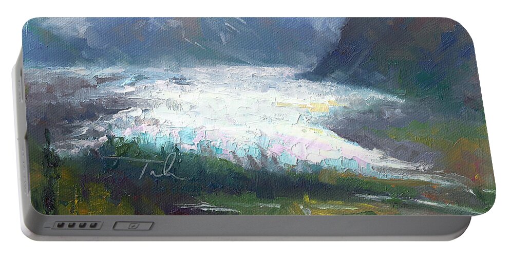 Alaska Portable Battery Charger featuring the painting Shifting Light - Matanuska Glacier by Talya Johnson
