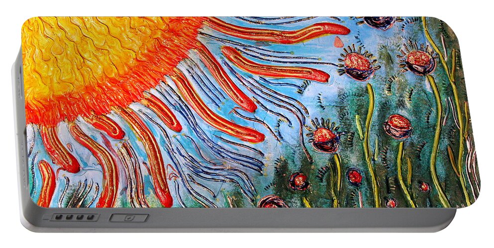 Sun Portable Battery Charger featuring the painting Shine on me by Jolanta Anna Karolska
