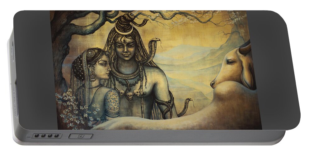 Shiva Portable Battery Charger featuring the painting Shiva Parvati . Spring in Himalayas by Vrindavan Das