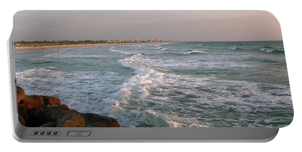Photographs Of The Jetty Portable Battery Charger featuring the photograph Shoreline at Ponce Inlet by Julianne Felton
