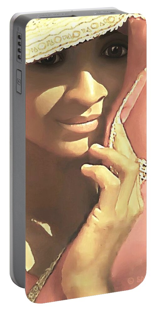 Woman Portable Battery Charger featuring the painting Shy by SophiaArt Gallery