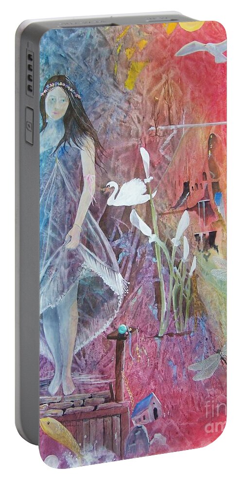 Girl Portable Battery Charger featuring the painting Sian Nia by Jackie Mueller-Jones