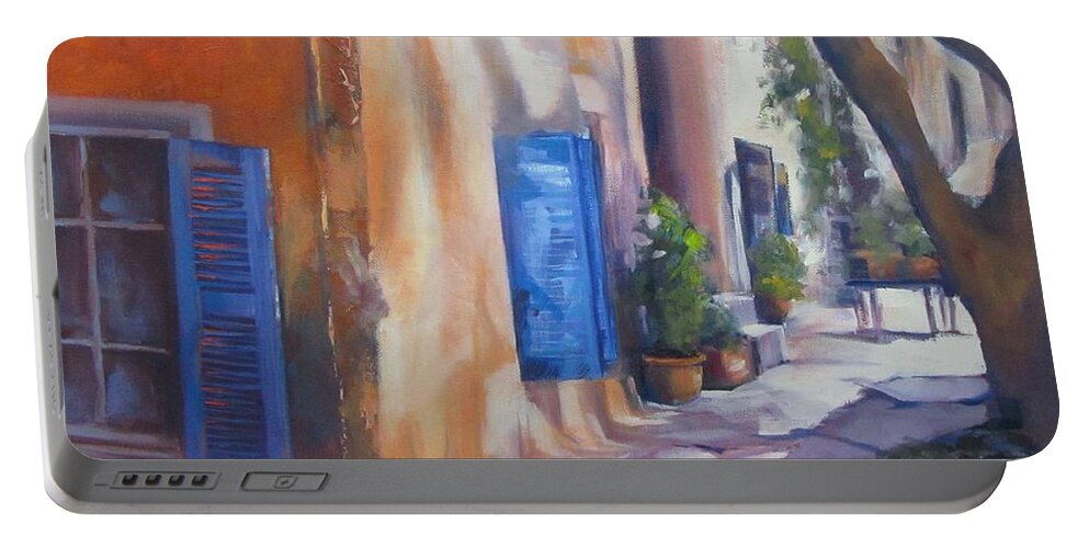 French Scene Portable Battery Charger featuring the painting Siesta Time French Village Oil Painting by Chris Hobel
