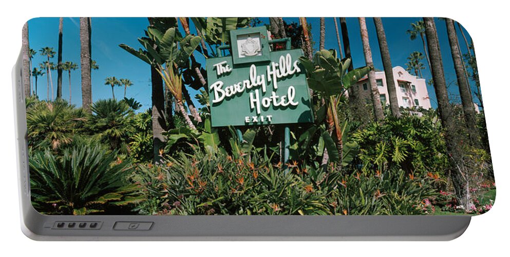Photography Portable Battery Charger featuring the photograph Signboard Of A Hotel, Beverly Hills by Panoramic Images