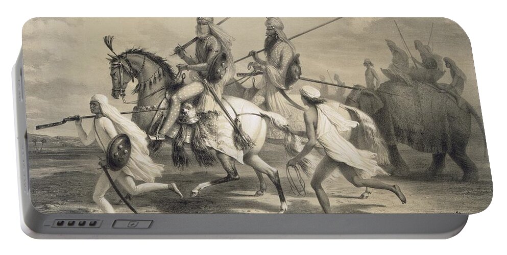 Sikh Portable Battery Charger featuring the painting Sikh Chieftans Going Hunting by A Soltykoff