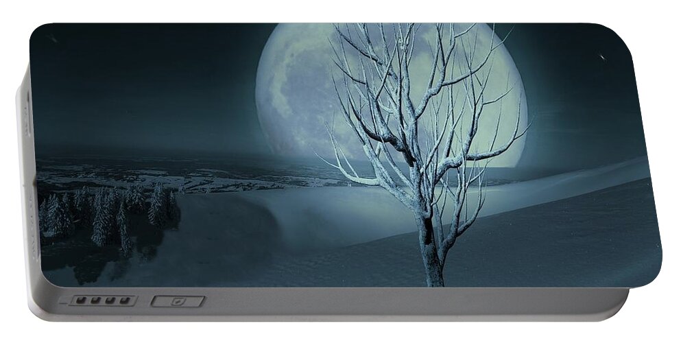 Snow Portable Battery Charger featuring the digital art Silent Winter Evening by David Dehner
