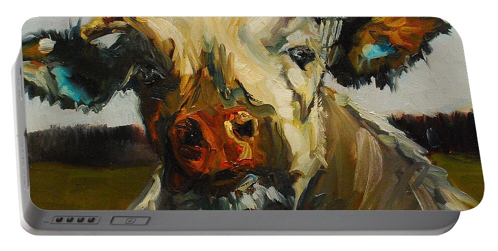 Cow Portable Battery Charger featuring the painting Silly Cow by Diane Whitehead