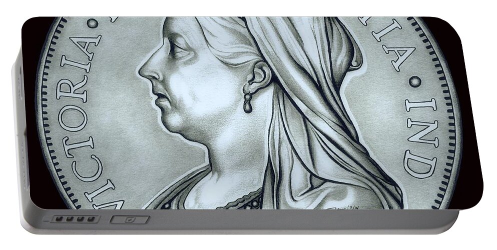 Coin Portable Battery Charger featuring the drawing Silver Royal Queen Victoria by Fred Larucci