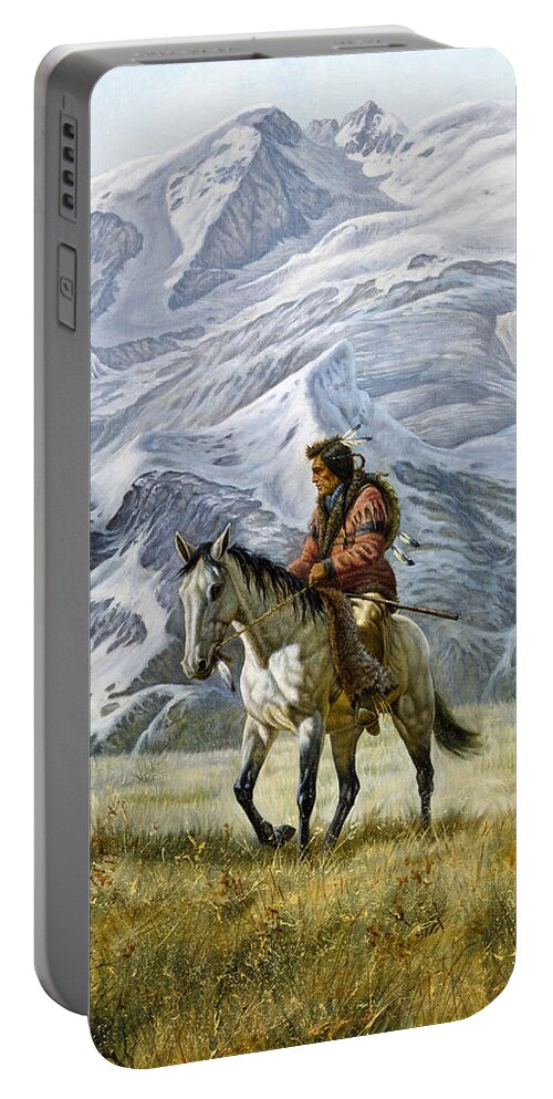 Gregory Perillo Portable Battery Charger featuring the painting Sioux Scout by Gregory Perillo