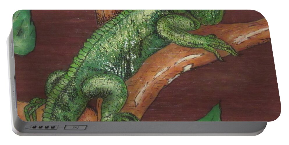 Print Portable Battery Charger featuring the painting Sir Iguana by Ashley Goforth