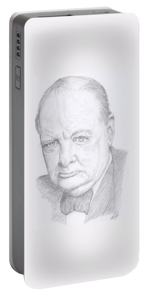Sir Winston Churchill. Portable Battery Charger featuring the drawing Sir Winston Churchill by Keith Miller