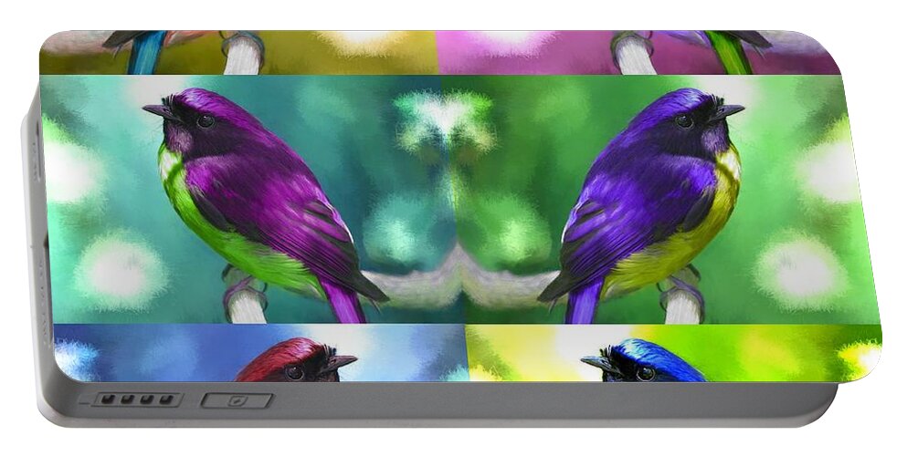 Duvet Portable Battery Charger featuring the painting Six Colored Sparrows Duvet by Bruce Nutting