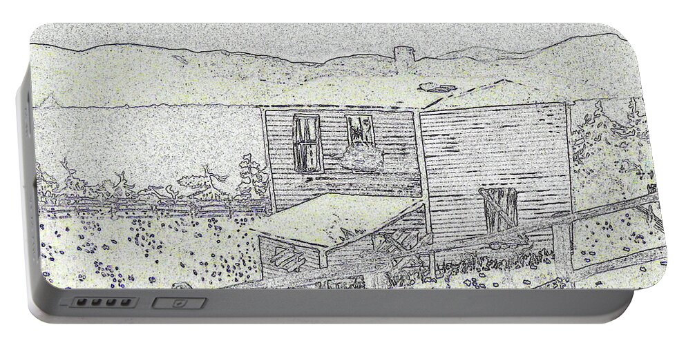 Black And White Sketch Portable Battery Charger featuring the digital art Sketch of an Old House by Barbara A Griffin