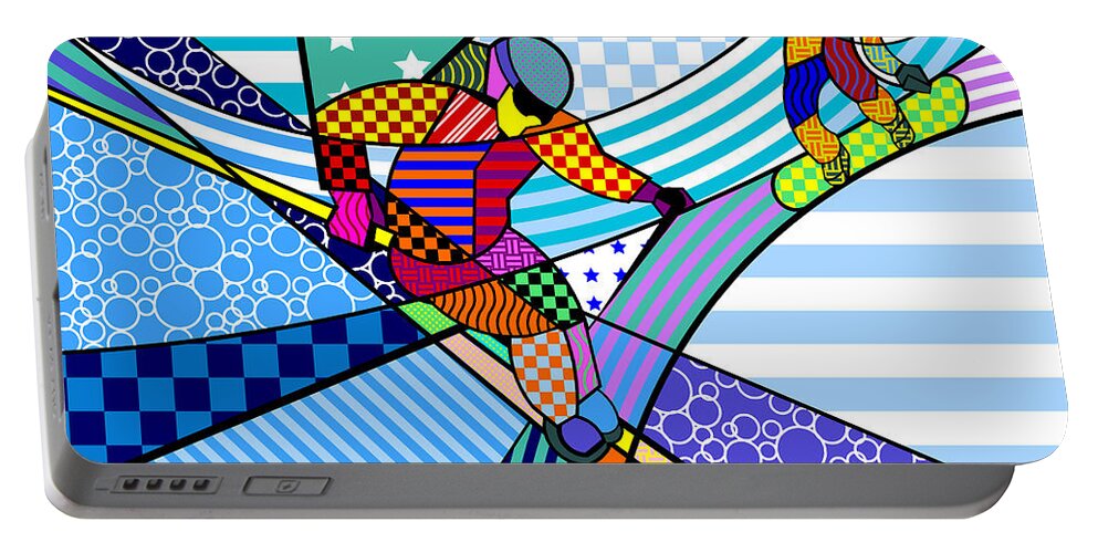 Colorful Portable Battery Charger featuring the digital art Skiing by Randall J Henrie