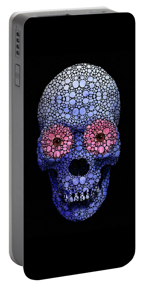 Skull Portable Battery Charger featuring the painting Skull Art - Day Of The Dead 1 Stone Rock'd by Sharon Cummings