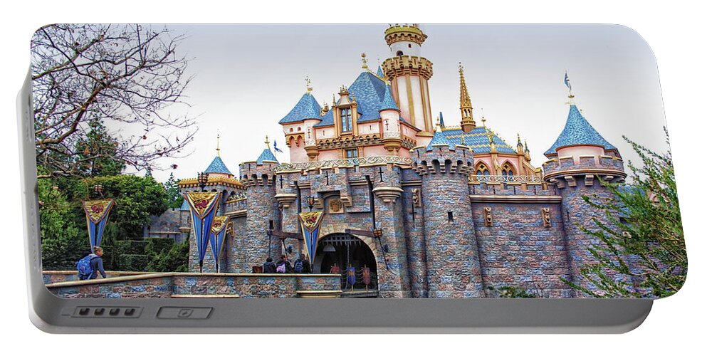 Mickey Mouse Portable Battery Charger featuring the photograph Sleeping Beauty Castle Disneyland Side View by Thomas Woolworth