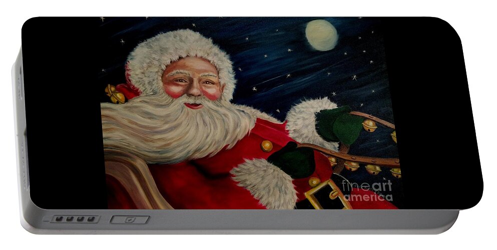 Santa Portable Battery Charger featuring the painting Sleigh Bells Ring by Julie Brugh Riffey