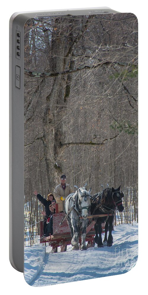 Sugar Bush Portable Battery Charger featuring the photograph Sleigh Ride through the Maples by Cheryl Baxter