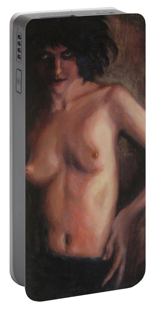 Nude Portable Battery Charger featuring the painting Slightly Wicked by Connie Schaertl