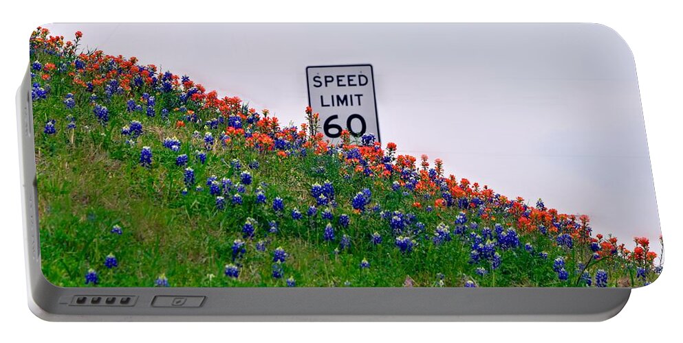 Texas Portable Battery Charger featuring the photograph Slow Down and Smell the Bluebonnets by Kristina Deane