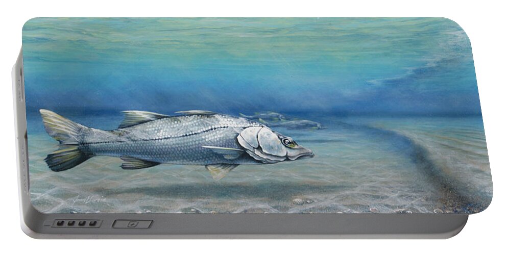 Snook Portable Battery Charger featuring the painting Snook Waiting Perch Watching by Joan Garcia