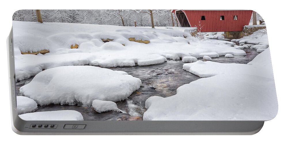Snow Covered Bridge Portable Battery Charger featuring the photograph The Stillness of Winter by Bill Wakeley