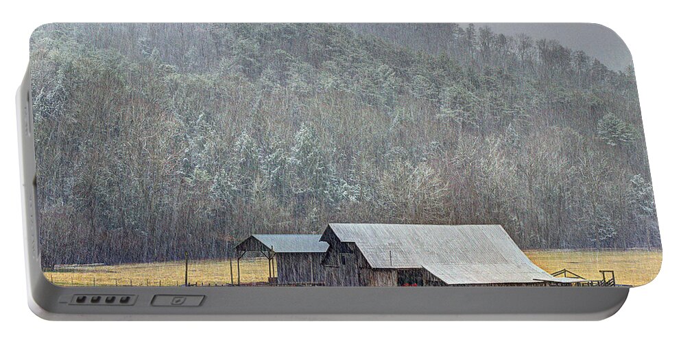 Barn Portable Battery Charger featuring the photograph Snow Squall In The Smokies by Michael Eingle