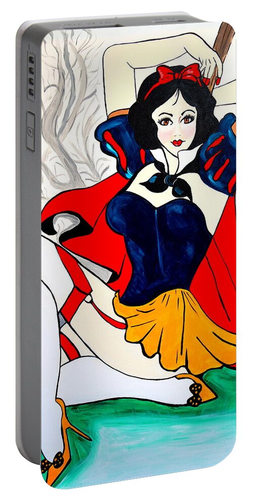 Snow White Portable Battery Charger featuring the painting Snow White by Nora Shepley