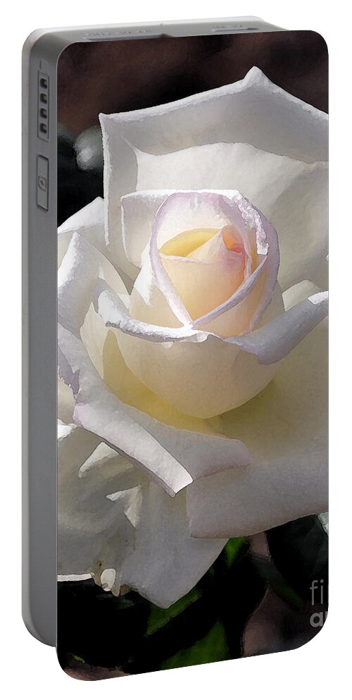 Rose Portable Battery Charger featuring the digital art White Rose Bloom by Kirt Tisdale