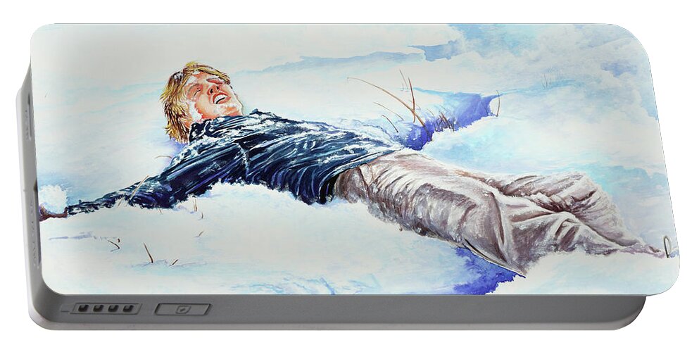 Snow Portable Battery Charger featuring the painting Snowball War by Carolyn Coffey Wallace