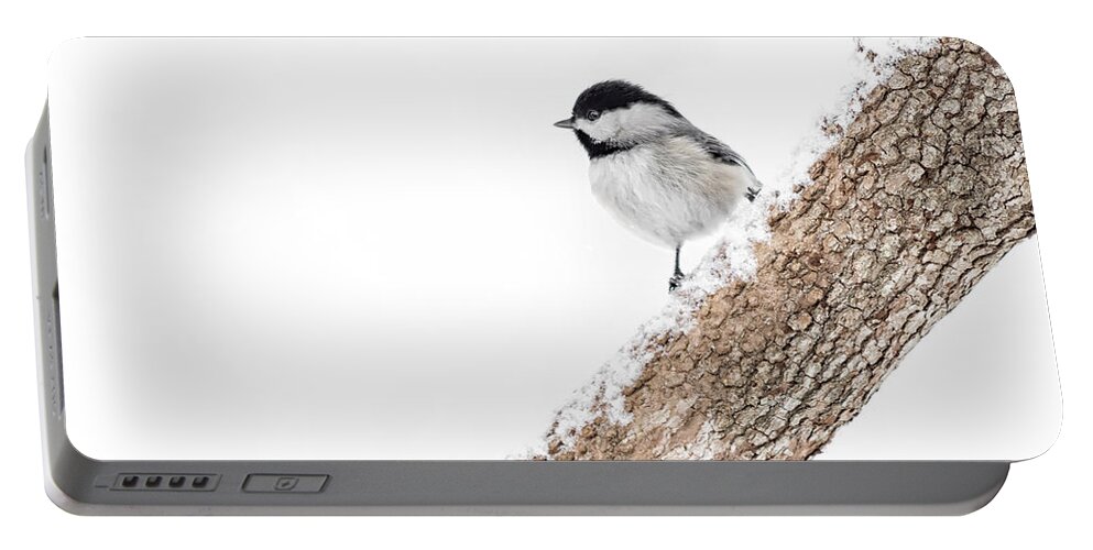 K-30 Portable Battery Charger featuring the photograph Snowy Chickadee by Lori Coleman