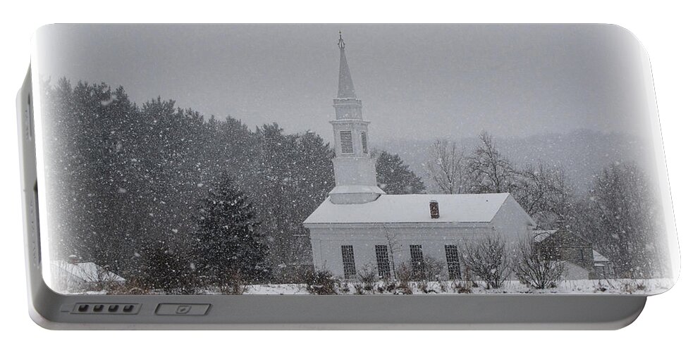 Church Portable Battery Charger featuring the photograph Snowy Church by Ann Bridges