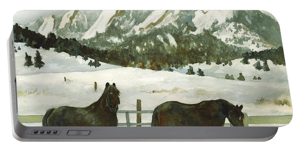 Winter Scene Painting Portable Battery Charger featuring the painting Snowy Day by Anne Gifford