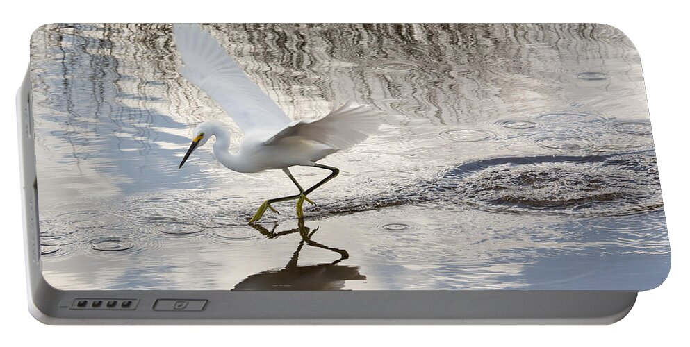Nature Portable Battery Charger featuring the photograph Snowy Egret Gliding Across the Water by John M Bailey
