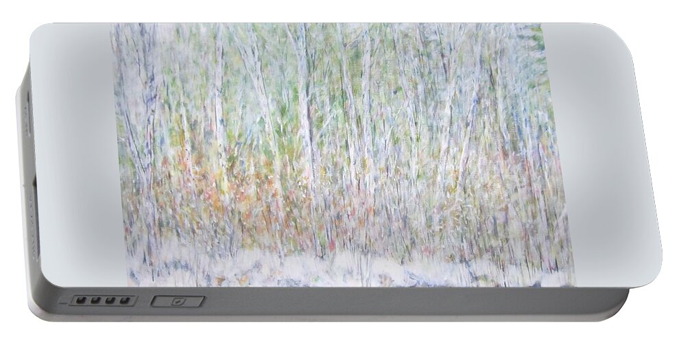 Landscape Portable Battery Charger featuring the painting Snowy Landscape in New Hampshire by Glenda Crigger