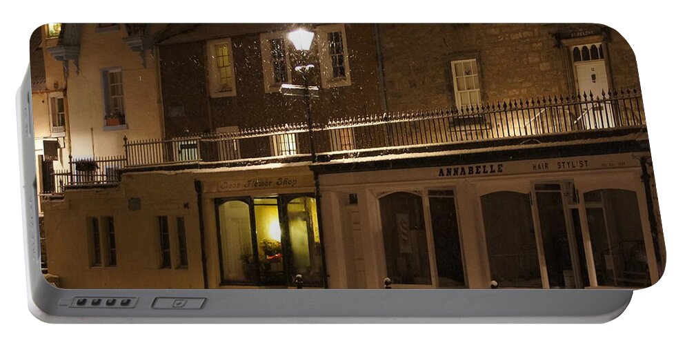 South Queensferry Main Street Portable Battery Charger featuring the photograph Snowy night by Elena Perelman