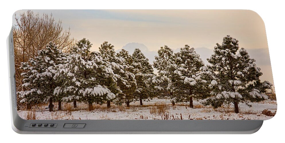 Snow Portable Battery Charger featuring the photograph Snowy Winter Pine Trees by James BO Insogna