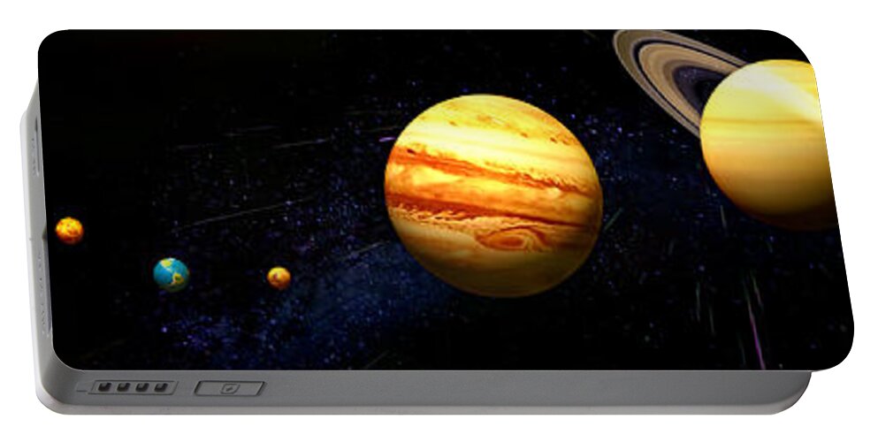 Solar System Portable Battery Charger featuring the digital art Solar System Panorama by Adam Vance