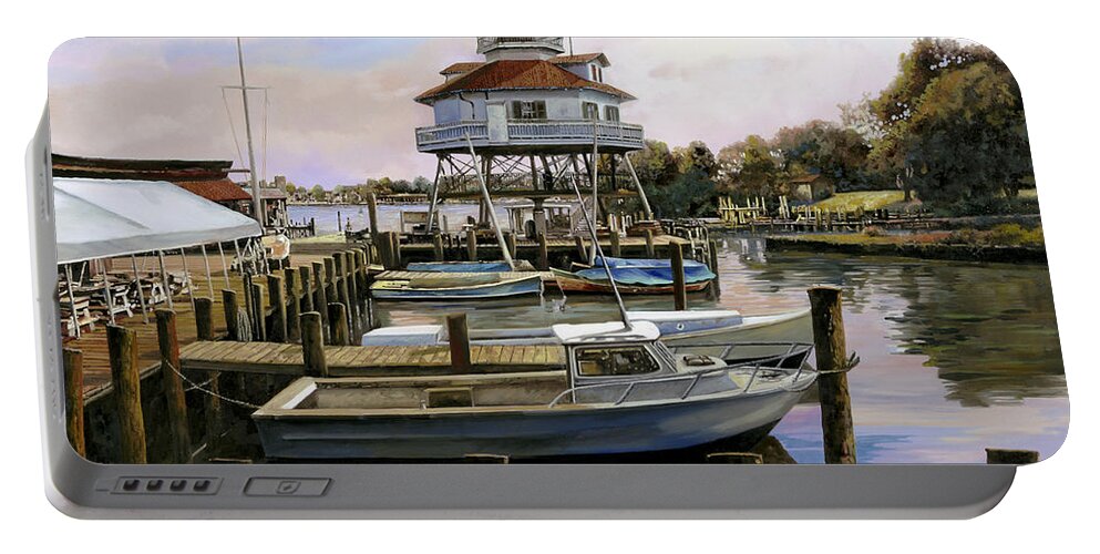 Solomon's Island Portable Battery Charger featuring the painting Solomon's Island Drum Point light house,MD by Guido Borelli