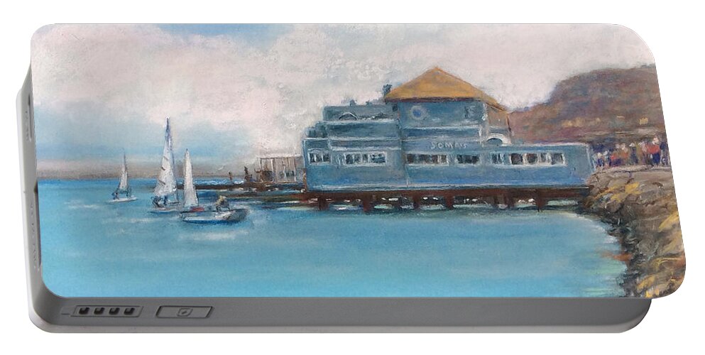 Sausalito Portable Battery Charger featuring the painting Soma's Restaurant by Hilda Vandergriff