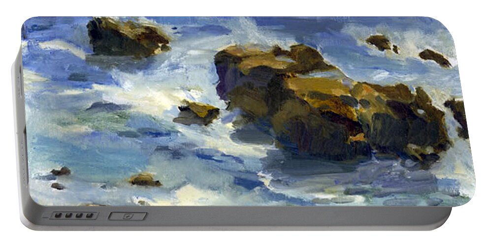 Waves Portable Battery Charger featuring the painting Soothed By The Sea... by Maria Hunt