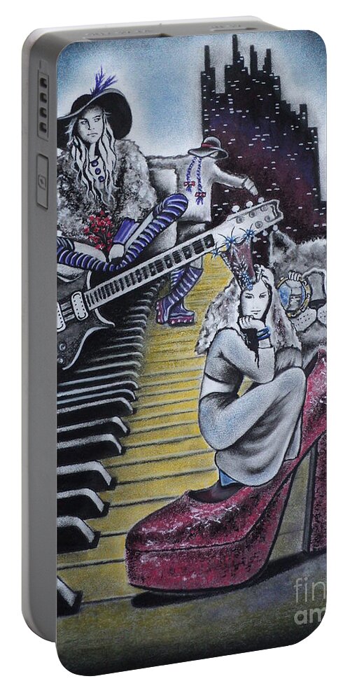 Vintage Portable Battery Charger featuring the drawing Sounds of the 70s by Carla Carson