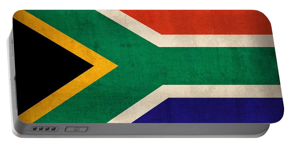 South Africa Flag Vintage Distressed Finish Portable Battery Charger featuring the mixed media South Africa Flag Vintage Distressed Finish by Design Turnpike