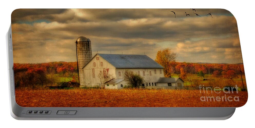 White Barn Portable Battery Charger featuring the photograph South For The Winter by Lois Bryan