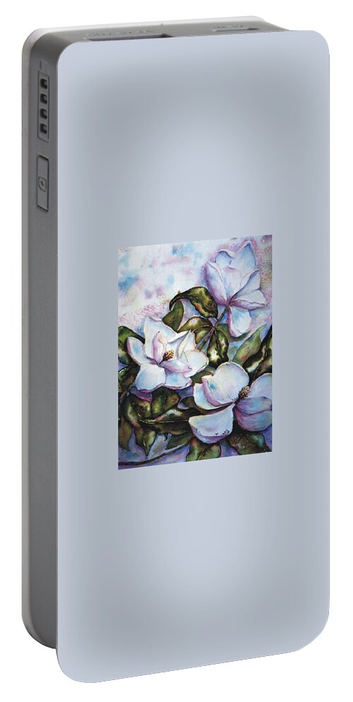 Magnolia Portable Battery Charger featuring the painting Southern Elegance by Carol Denna