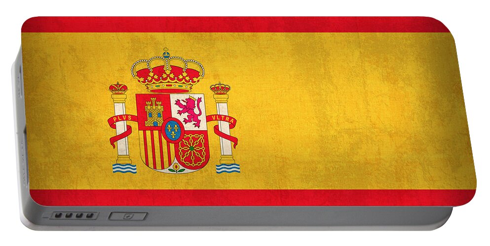 Spain Flag Vintage Distressed Finish Spanish Madrid Barcelona Europe Nation Country Portable Battery Charger featuring the mixed media Spain Flag Vintage Distressed Finish by Design Turnpike