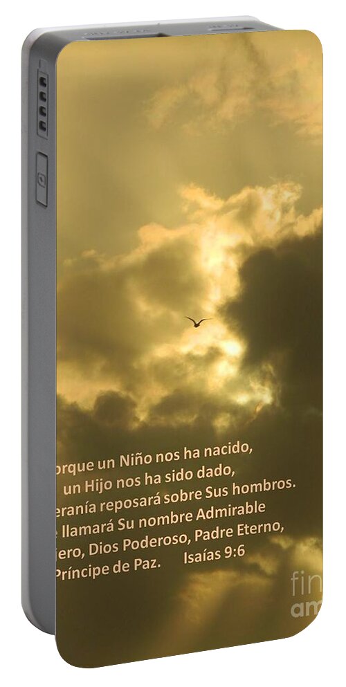Spanish Portable Battery Charger featuring the photograph Spanish Seagull in Clouds by Gallery Of Hope 
