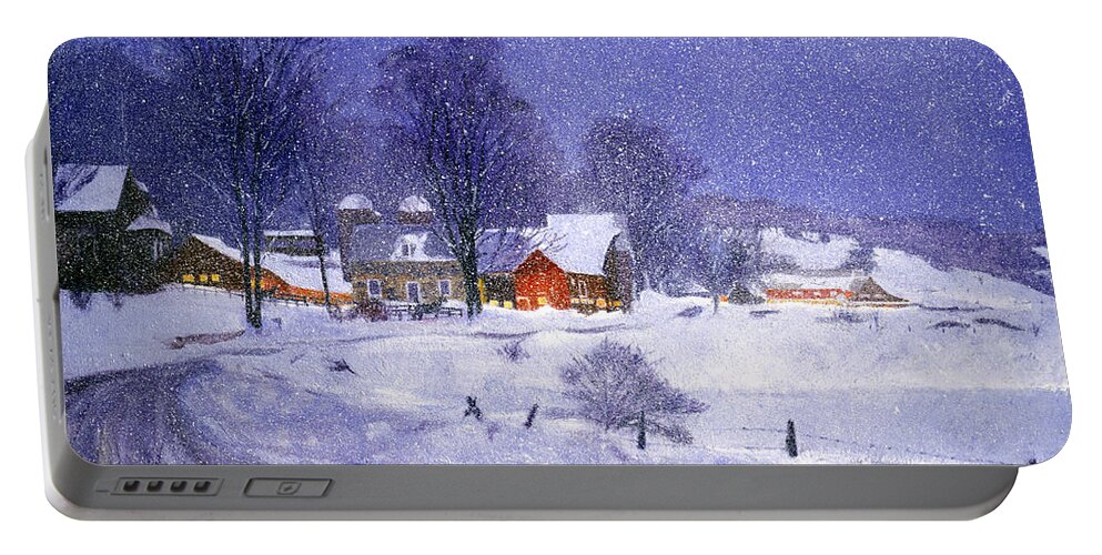 Spencer Portable Battery Charger featuring the painting Spencer Hollow Snowfall by Candace Lovely
