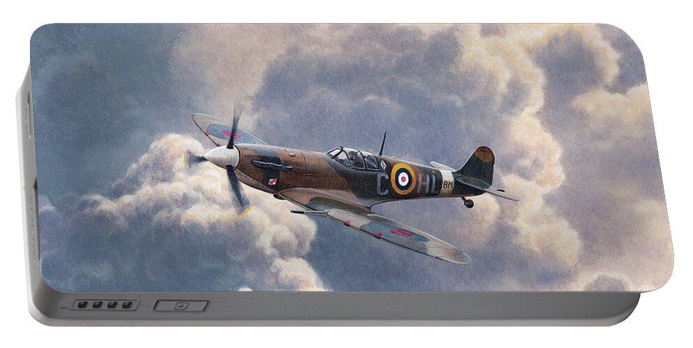 Adult Portable Battery Charger featuring the photograph Spitfire Plane Flying In Storm Cloud by Ikon Ikon Images